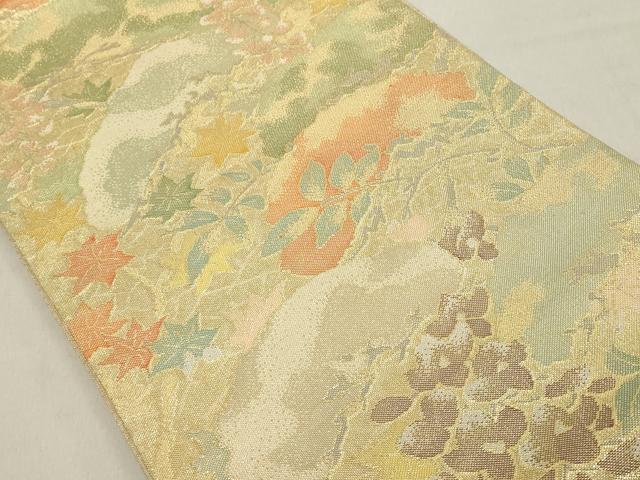 平和屋着物◎佐賀錦　六通柄袋帯　草花文　金糸　正絹　逸品　DAAZ8104cd