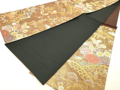平和屋着物◎六通柄袋帯　唐織　綴綾錦　御所車花蝶文　金糸　正絹　逸品　DAAZ8136cd