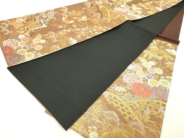 平和屋着物◎六通柄袋帯　唐織　綴綾錦　御所車花蝶文　金糸　正絹　逸品　DAAZ8136cd