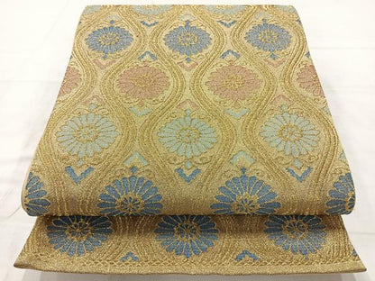 平和屋着物◎六通柄袋帯　立涌花文　金糸　正絹　逸品　AABC8991uk