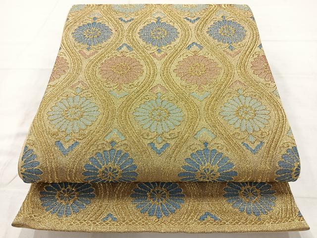 平和屋着物◎六通柄袋帯　立涌花文　金糸　正絹　逸品　AABC8991uk