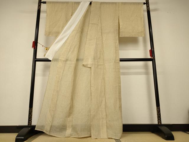 平和屋着物＊夏物　本場小千谷ちぢみ　幾何学文様　麻　逸品　AABD6597jd