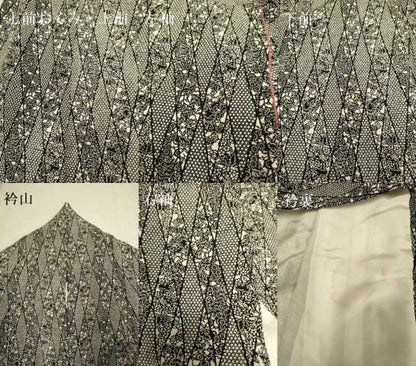 平和屋着物●上質な小紋 型染 幾何学花鳥文 正絹 逸品 DAAZ5077du