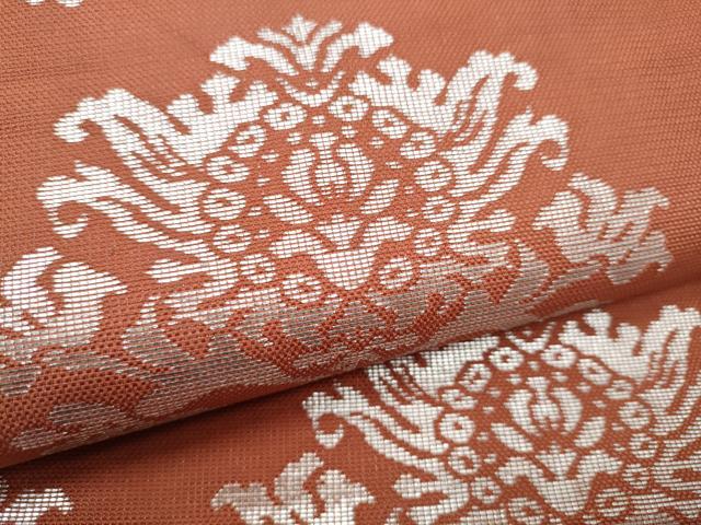 平和屋着物●全通柄袋帯　更紗花文　銀糸　正絹　逸品　CABA5046hy