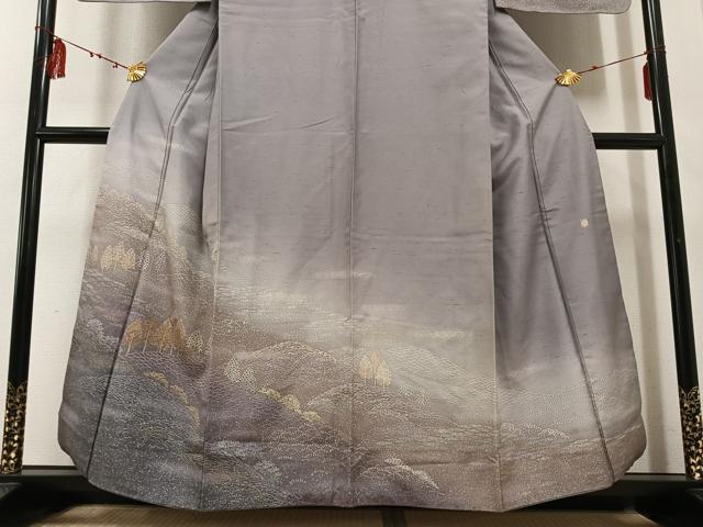 牛首紬　単衣　石川県指定無形文化財　白山工房　茶系　手織り 平和屋着物○石川県指定無形文化財 牛首紬 白山工房 手織り 訪問