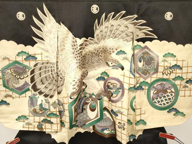 平和屋着物[]七五三　男の子　祝着　鷹　鷲　打ち出の小槌　松文　金彩　逸品　DAAY3288ma