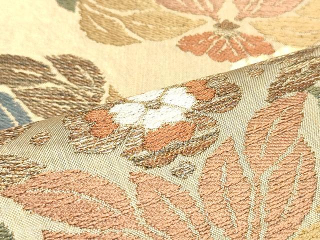 平和屋着物●六通柄袋帯 作家者 古代草花文 金糸 正絹 逸品 DAAY0458ob