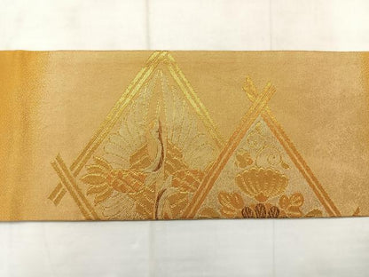 平和屋着物◎九寸名古屋帯　花鳥菱文　正絹　逸品　AABC9010uk