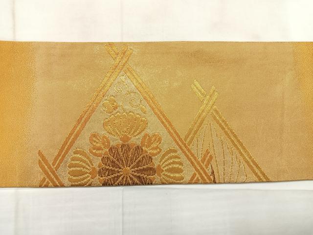 平和屋着物◎九寸名古屋帯　花鳥菱文　正絹　逸品　AABC9010uk
