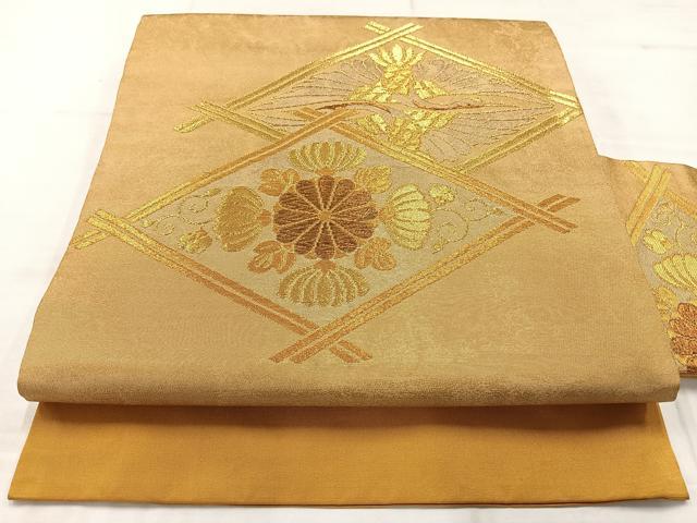 平和屋着物◎九寸名古屋帯　花鳥菱文　正絹　逸品　AABC9010uk