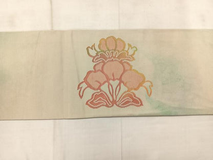 平和屋着物◎九寸名古屋帯　草花文　正絹　逸品　AABC9043uk