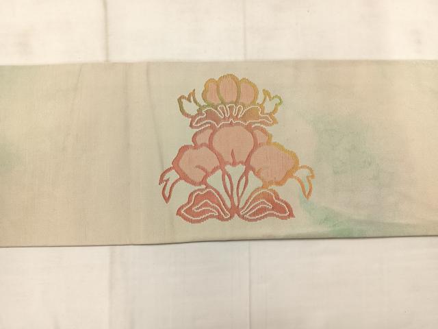 平和屋着物◎九寸名古屋帯　草花文　正絹　逸品　AABC9043uk