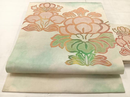 平和屋着物◎九寸名古屋帯　草花文　正絹　逸品　AABC9043uk