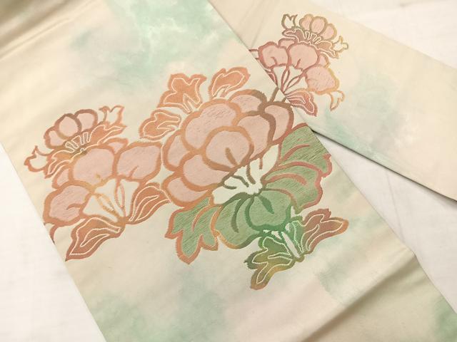 平和屋着物◎九寸名古屋帯　草花文　正絹　逸品　AABC9043uk