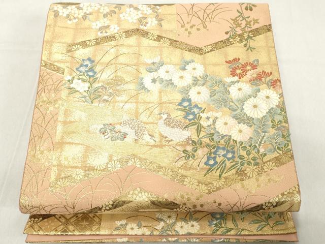 平和屋着物◎六通柄袋帯 紹巴 花鳥流水屏風紋 金糸 正絹 逸品 DAAZ8155cd