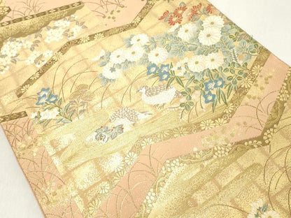 平和屋着物◎六通柄袋帯 紹巴 花鳥流水屏風紋 金糸 正絹 逸品 DAAZ8155cd