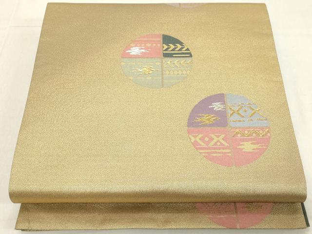 平和屋着物◎六通柄袋帯 抽象丸文 金銀糸 正絹 逸品 DAAZ8167cd