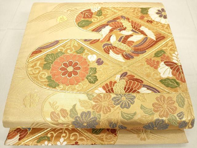 平和屋着物◎六通柄袋帯 唐織 エ霞天井花鳥文 金糸 正絹 逸品 DAAZ8174cd