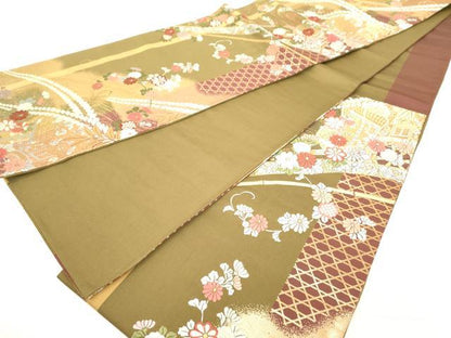 平和屋着物◎六通柄袋帯 唐織 御所車花文 金糸 正絹 逸品 DAAZ8211cd