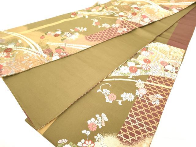平和屋着物◎六通柄袋帯 唐織 御所車花文 金糸 正絹 逸品 DAAZ8211cd