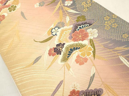 平和屋着物◎六通柄袋帯 唐織 吉祥花文 金糸 正絹 逸品 DAAZ8184cd