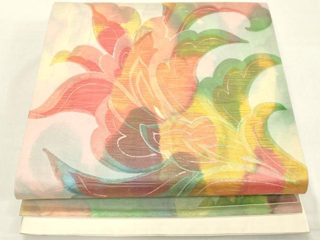 平和屋着物◎六通柄袋帯 更紗花文 金銀糸 正絹 逸品 DAAZ8191cd