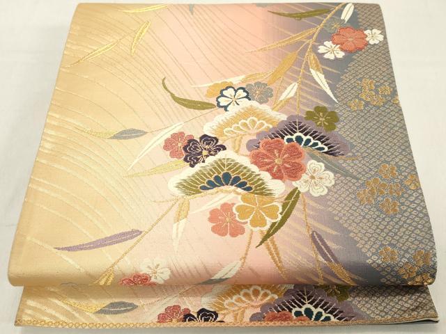 平和屋着物◎六通柄袋帯 唐織 吉祥花文 金糸 正絹 逸品 DAAZ8184cd