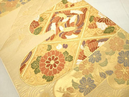 平和屋着物◎六通柄袋帯 唐織 エ霞天井花鳥文 金糸 正絹 逸品 DAAZ8174cd