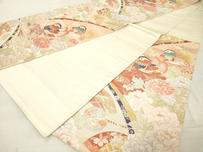 平和屋着物◎六通柄袋帯 唐織 鴛鴦花文 金糸 正絹 逸品 DAAZ8262cd