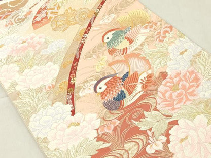 平和屋着物◎六通柄袋帯 唐織 鴛鴦花文 金糸 正絹 逸品 DAAZ8262cd