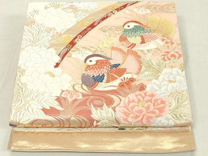 平和屋着物◎六通柄袋帯 唐織 鴛鴦花文 金糸 正絹 逸品 DAAZ8262cd