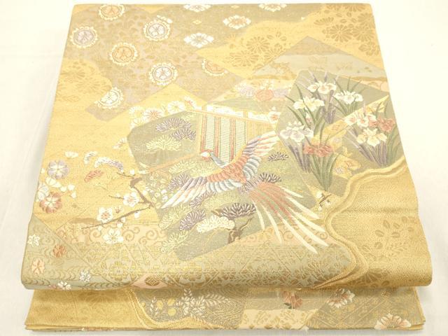 平和屋着物◎六通柄袋帯 色紙鳳凰花文 金銀糸 正絹 逸品 DAAZ8245cd