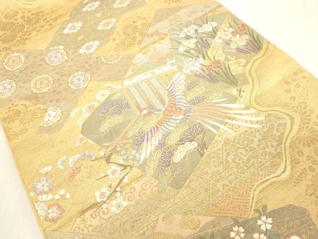 平和屋着物◎六通柄袋帯 色紙鳳凰花文 金銀糸 正絹 逸品 DAAZ8245cd