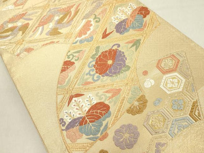 平和屋着物◎六通柄袋帯 唐織 地紙花鳥文 金糸 正絹 逸品 DAAZ8237cd