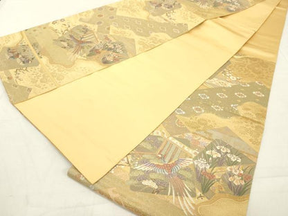平和屋着物◎六通柄袋帯 色紙鳳凰花文 金銀糸 正絹 逸品 DAAZ8245cd