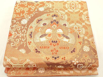 平和屋着物◎佐賀錦 全通柄袋帯 道長双鳥花文 金糸 正絹 逸品 DAAZ8229cd