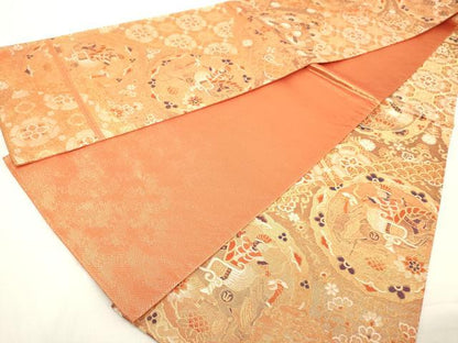 平和屋着物◎佐賀錦 全通柄袋帯 道長双鳥花文 金糸 正絹 逸品 DAAZ8229cd