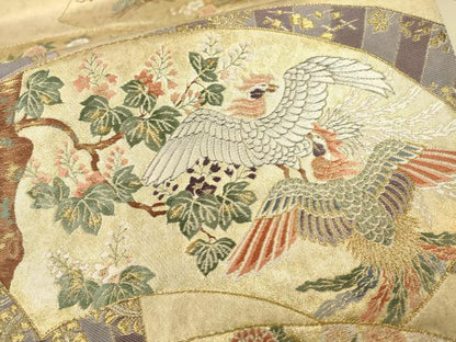 平和屋着物▼六通柄袋帯　唐織　鳳凰地紙花車文　金糸　引箔　正絹　逸品　DAAZ6066fe