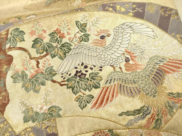 平和屋着物▼六通柄袋帯　唐織　鳳凰地紙花車文　金糸　引箔　正絹　逸品　DAAZ6066fe