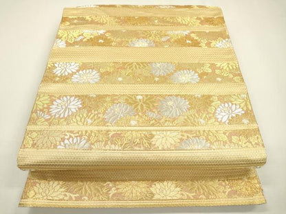 平和屋着物▼六通柄袋帯　横段花文　金銀糸　正絹　逸品　DAAZ6077fe