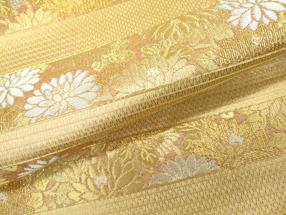 平和屋着物▼六通柄袋帯　横段花文　金銀糸　正絹　逸品　DAAZ6077fe