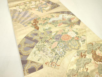 平和屋着物▼六通柄袋帯　唐織　鳳凰地紙花車文　金糸　引箔　正絹　逸品　DAAZ6066fe
