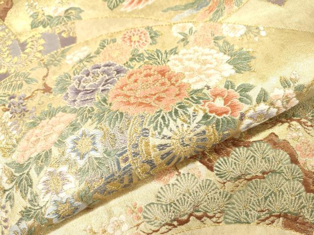 平和屋着物▼六通柄袋帯　唐織　鳳凰地紙花車文　金糸　引箔　正絹　逸品　DAAZ6066fe