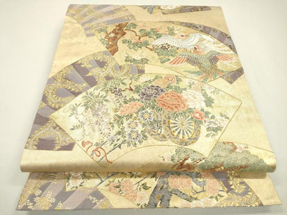平和屋着物▼六通柄袋帯　唐織　鳳凰地紙花車文　金糸　引箔　正絹　逸品　DAAZ6066fe