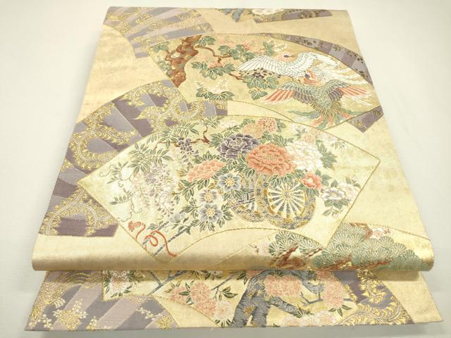 平和屋着物▼六通柄袋帯　唐織　鳳凰地紙花車文　金糸　引箔　正絹　逸品　DAAZ6066fe