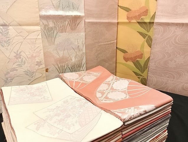 平和屋着物■夏物 袋帯 絽 紗 まとめて 50点 菖蒲 花柄 竜田川文様 正倉院 金銀糸 など 未使用品あり 全て正絹 mmm951