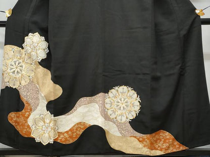 平和屋着物■豪華黒留袖 駒刺繍 道長正倉院花文 金彩 正絹 逸品 CABA7605fb