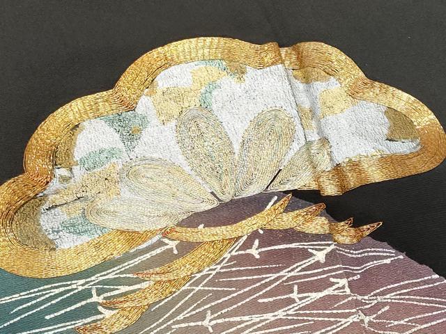 平和屋着物■豪華黒留袖　駒刺繍　松　暈し染め　金銀彩　正絹　逸品　CABA7636fb