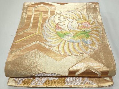 平和屋着物◎六通柄袋帯　鶴　金銀糸　正絹　逸品　CABA7663fb