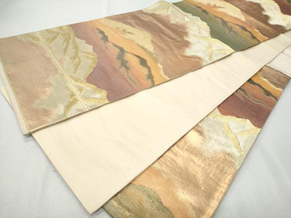 平和屋着物◎六通柄袋帯　遠山文　金糸　正絹　逸品　CABA7673fb